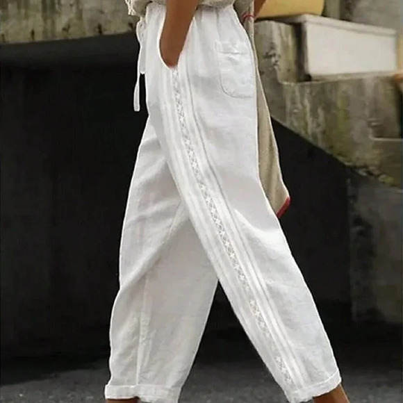 White Casual Women's Solid Color Tapered Pants - Picture 2 of 6